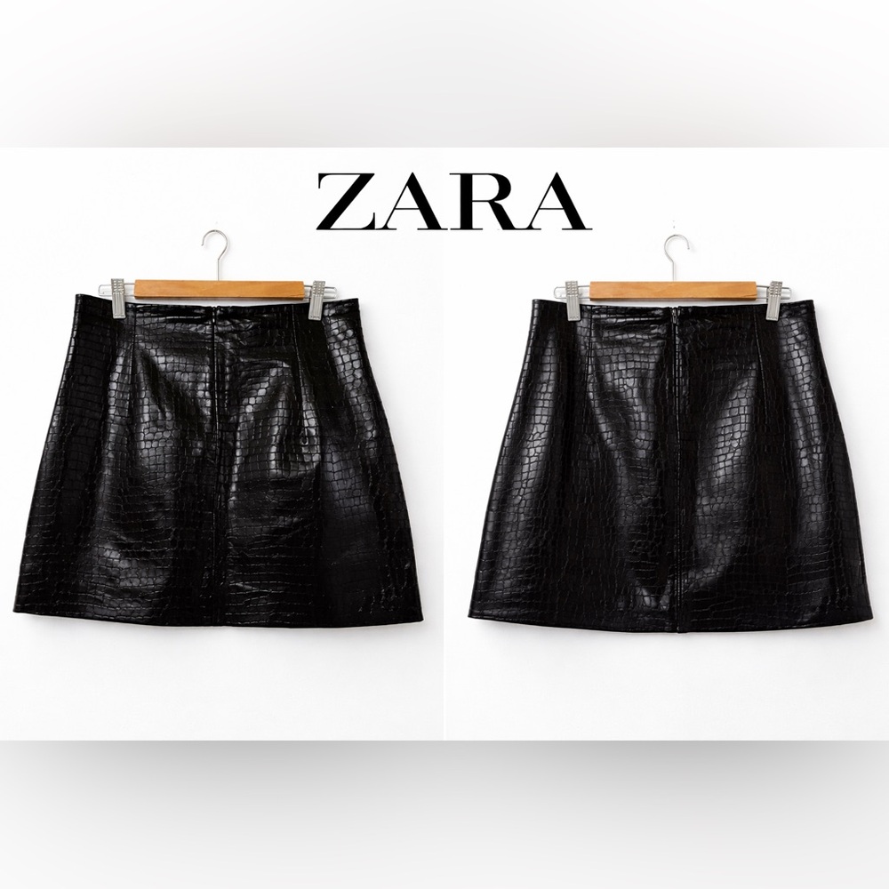 Zara Black Croc Effect Mini Skirt - Size L - Like New - Picture 2 of 7